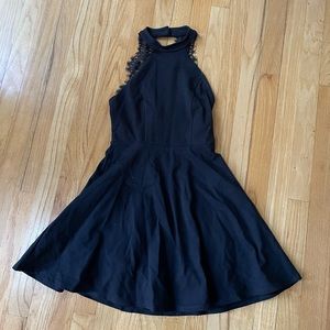 Lulu’s Black Halter Neck Skater Dress with Lace back